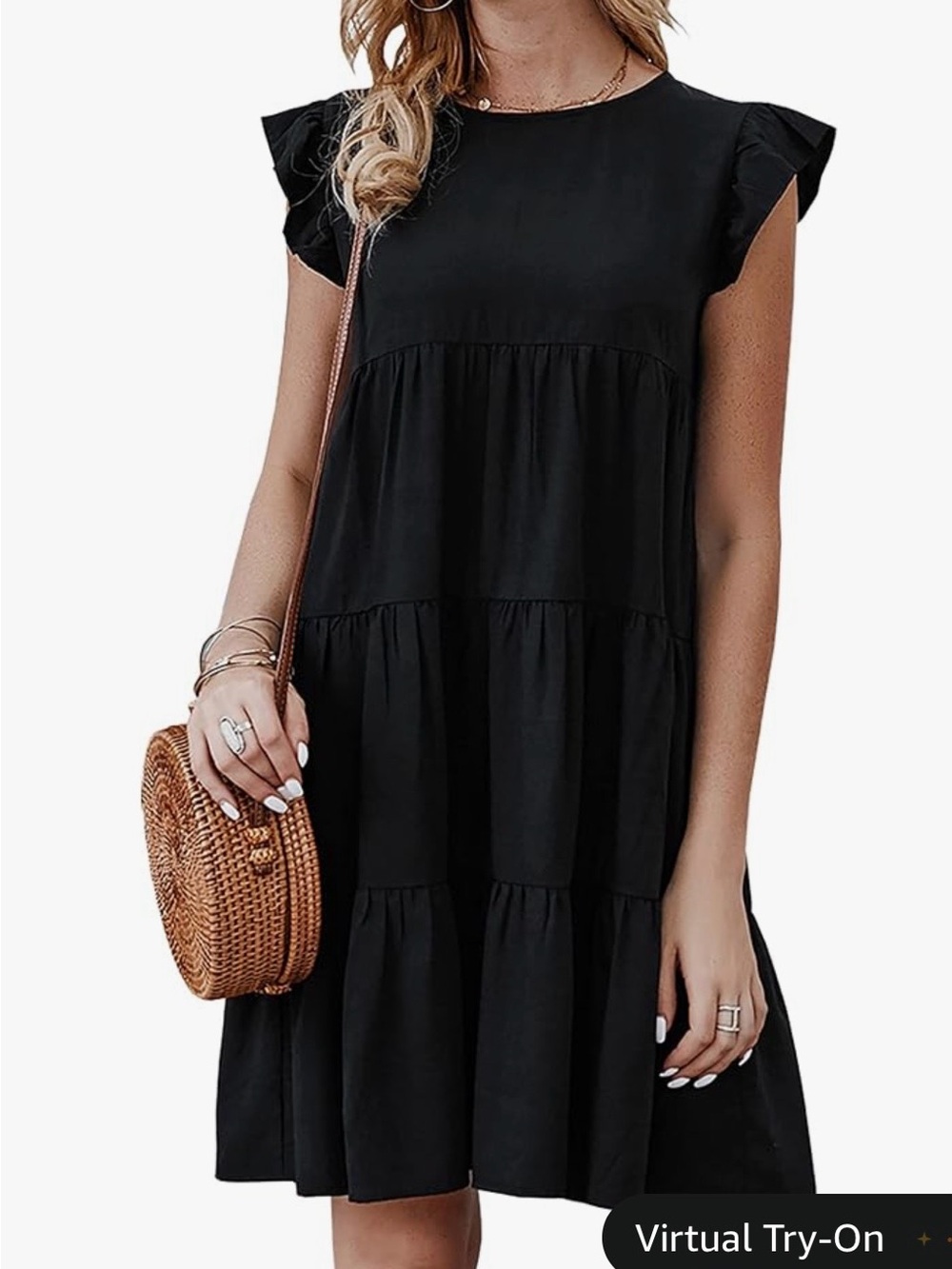Kirundo Women's Black Mini Tiered Ruffle Sleeve Dress XL